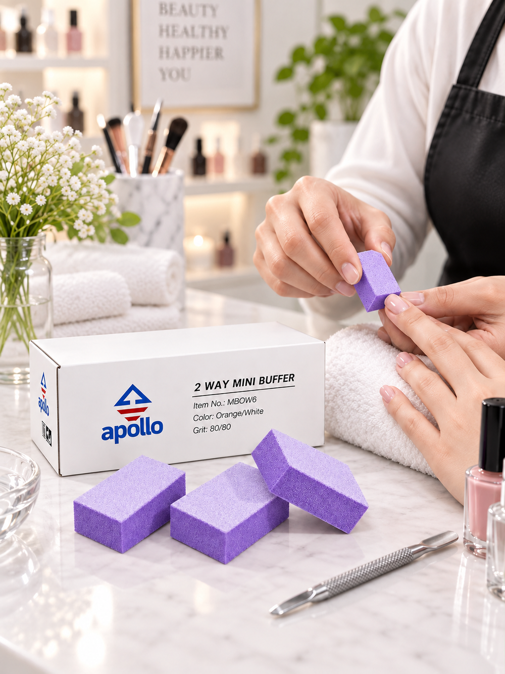 Purple & White 2-Way Mini Nail Buffer – 80/80 Grit – 1,500 Pieces/Case