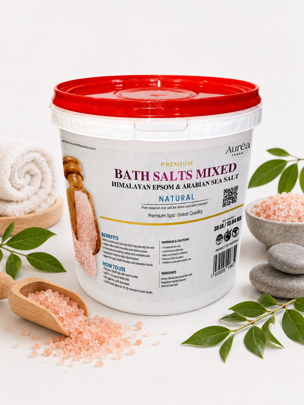 Premium Himalayan, Epsom & Non-Refined Sea Salt Bath Blend – 30 lb Bucket