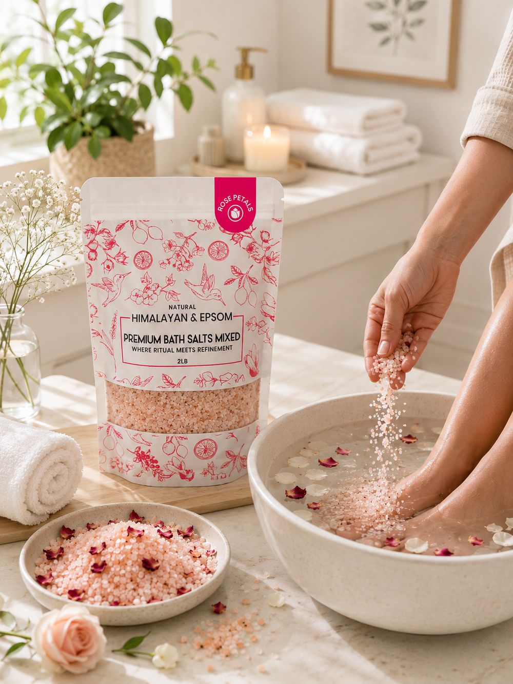Premium Himalayan & Epsom Bath Salt Mixed – 2 lb, 12 Bags/Case