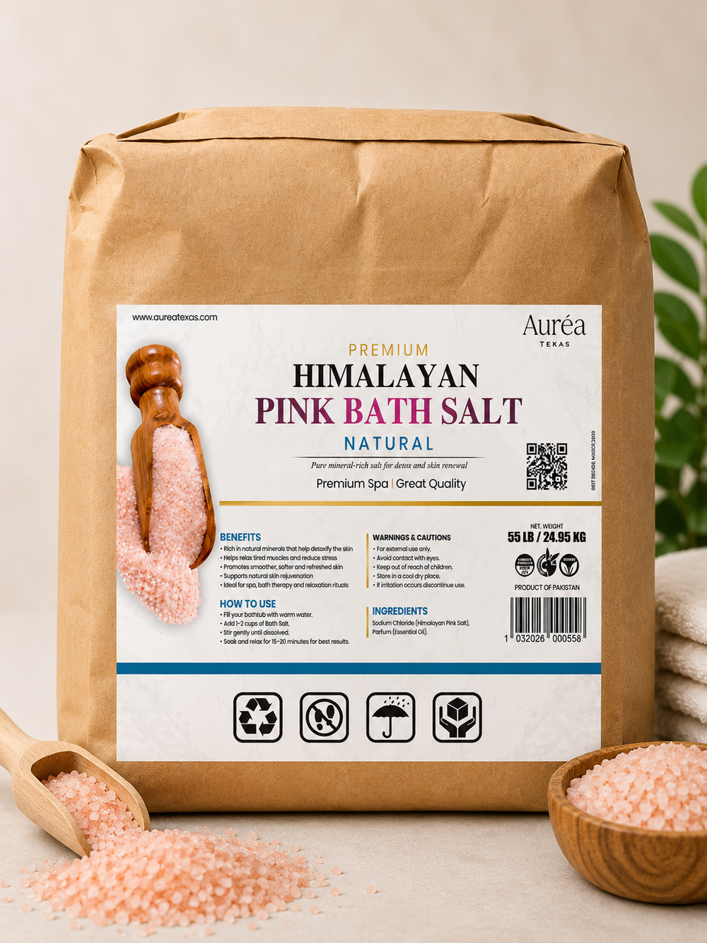 Premium Himalayan Pink Bath Salt – 55 lb Bag