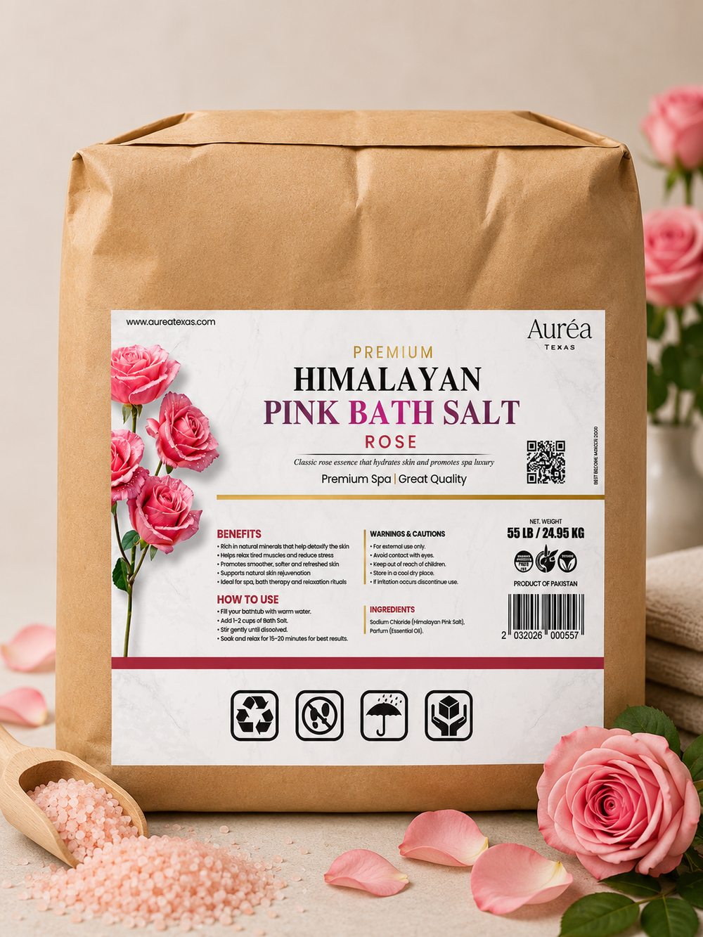 Premium Himalayan Pink Bath Salt – 55 lb Bag
