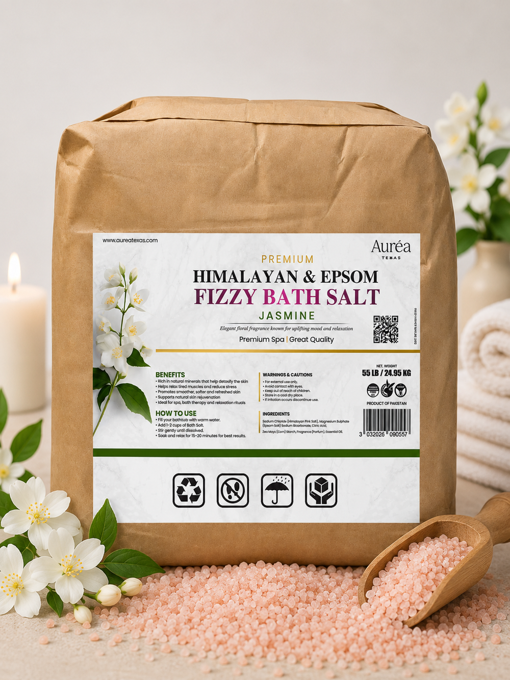 Premium Himalayan & Epsom Fizzy Bath Salt – 55 lb Bag