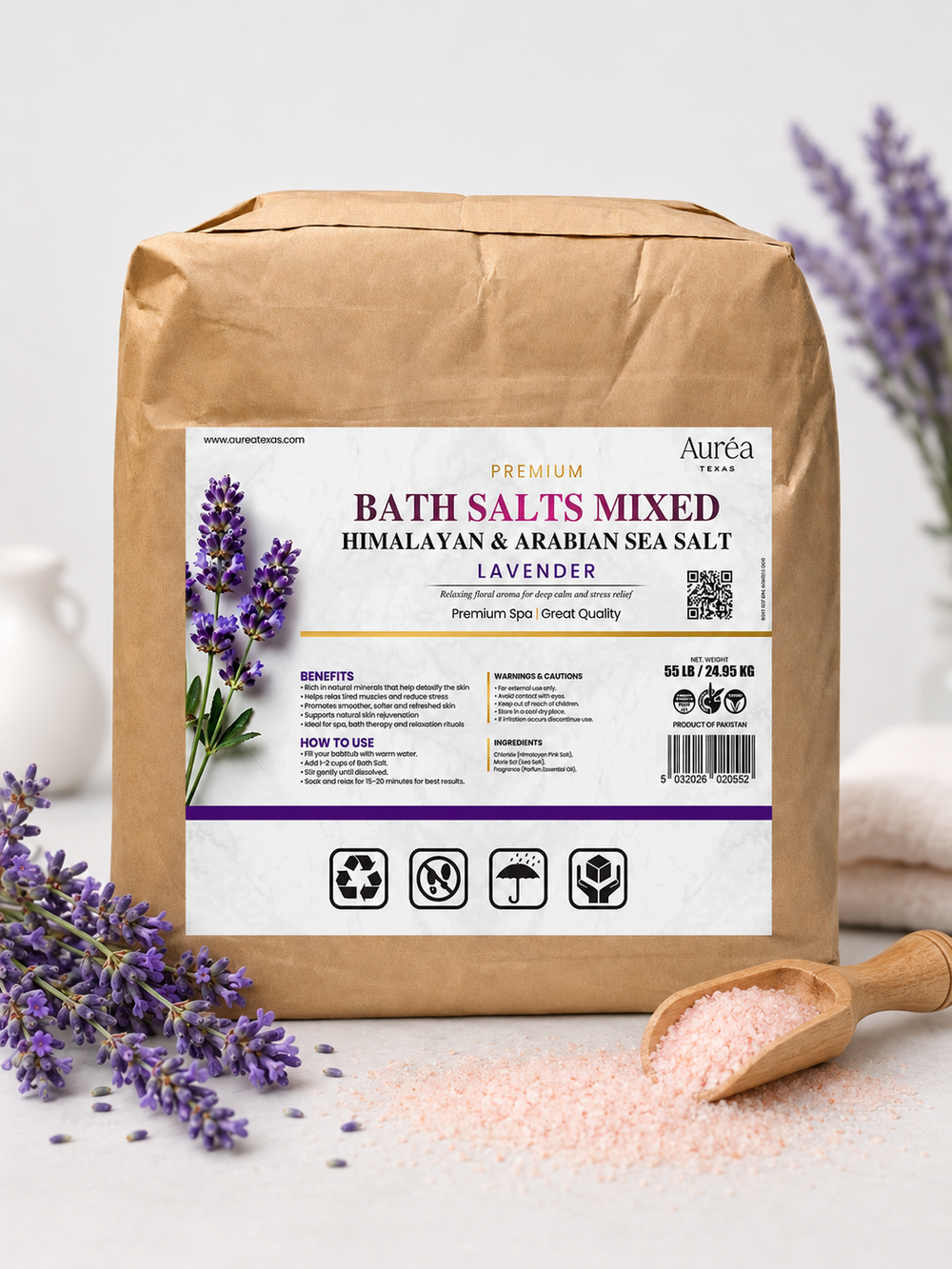 Premium Himalayan & Non-Refined Sea Salt Bath Blend – 55 lb Bag