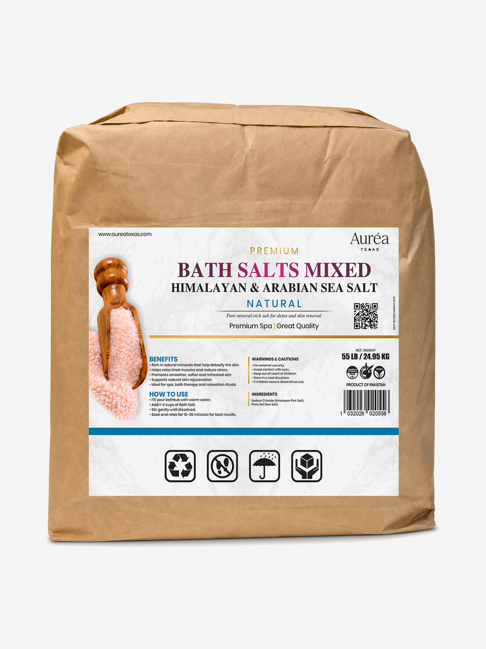 Premium Himalayan & Non-Refined Sea Salt Bath Blend – 55 lb Bag