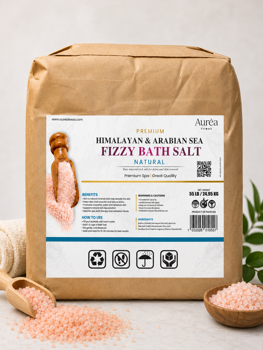 Premium Himalayan & Refined Sea Salt Fizzy Bath Blend – 55 lb Bag