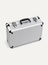 Silver aluminum tool carrying case closed