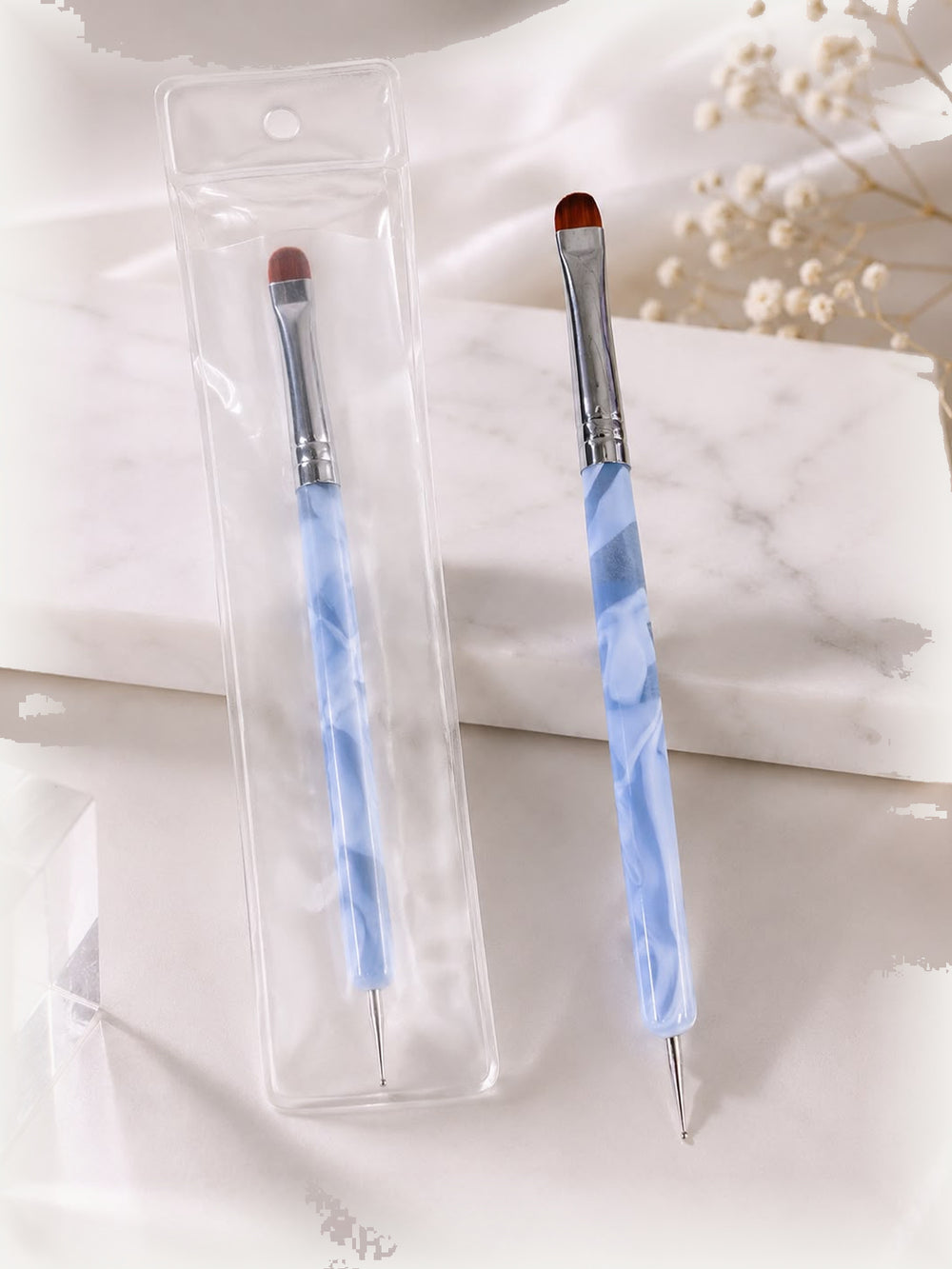 French Nail Art Brush – Marble Handle packaging and display