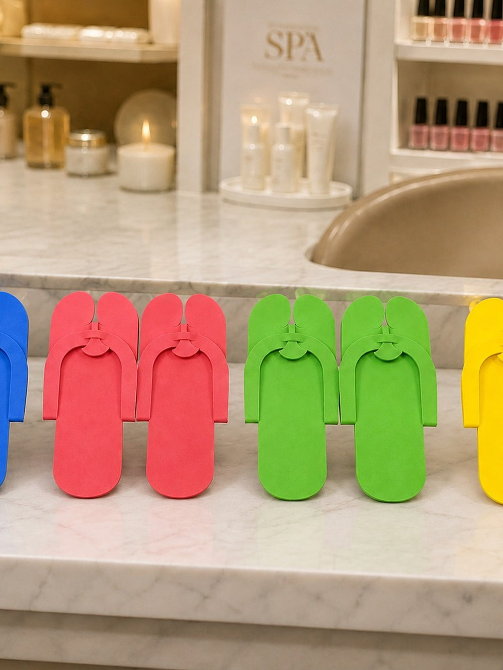 Disposable Foam Pedicure Slippers FS-9 in a professional salon setting