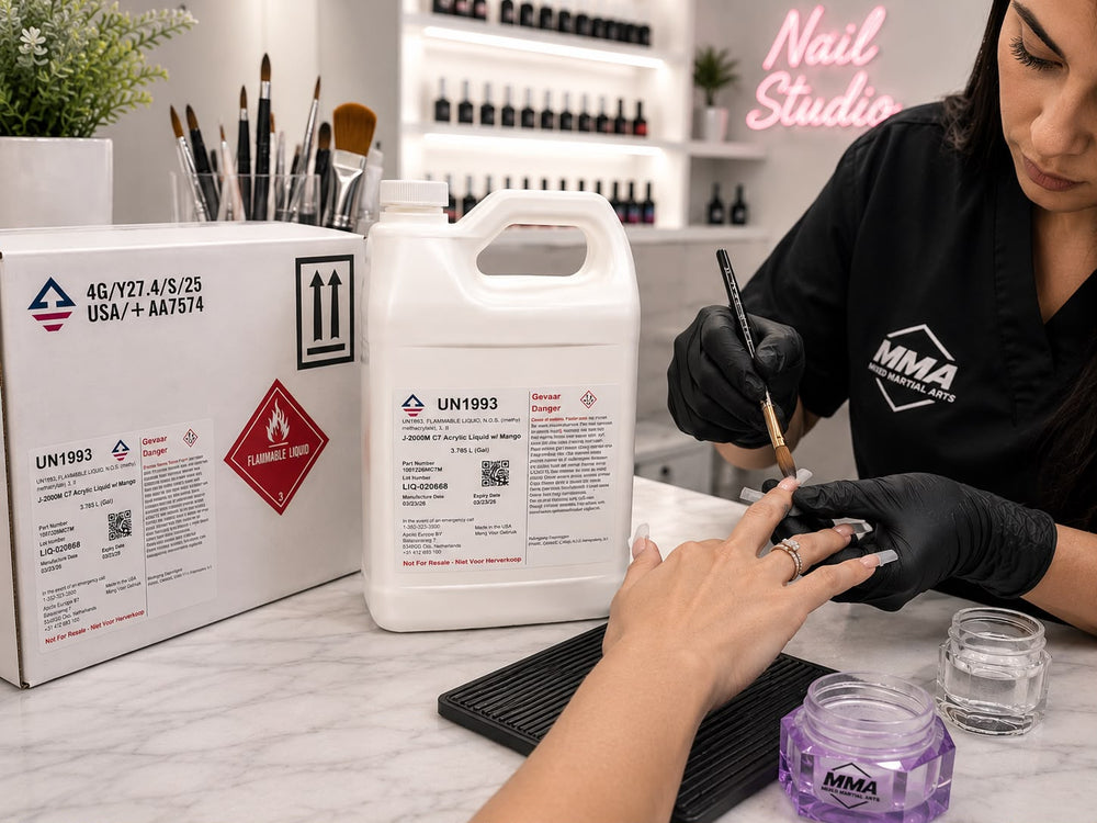 MMA Mango monomer liquid in professional nail salon